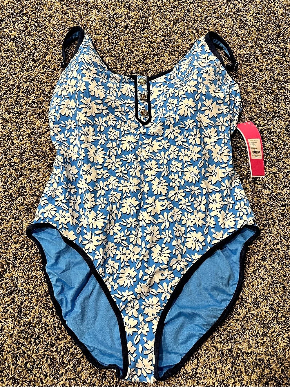 Lilly Pulitzer Baela One-Piece Swimsuit Floral Blue & White Size 14